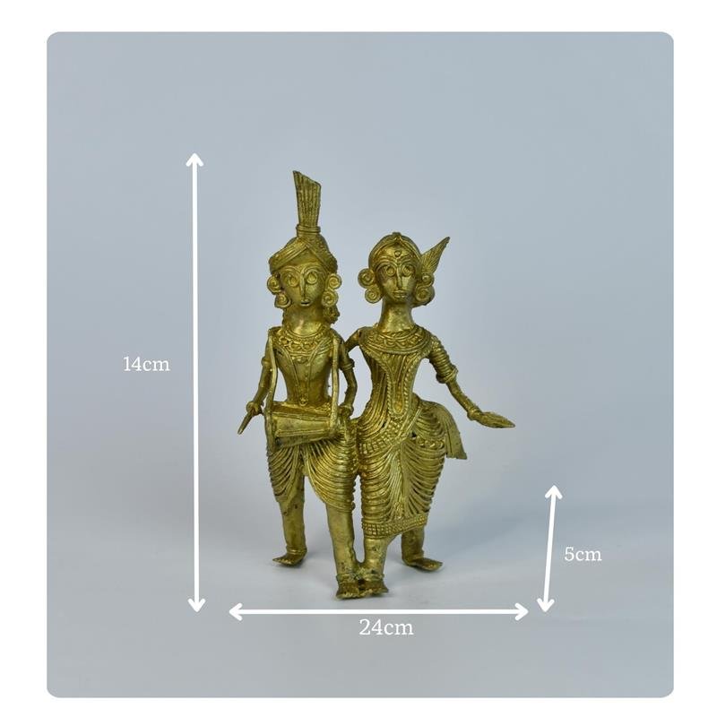 Dhokra Tribal Couple with Dhol Tabletop Decor - Dhokra - Sowpeace - Dhokra tabletop - Dokra