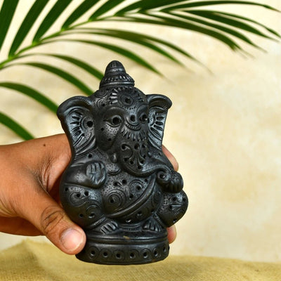 Divine Blessing: Unique Black Terracotta Ganesh Home Decor