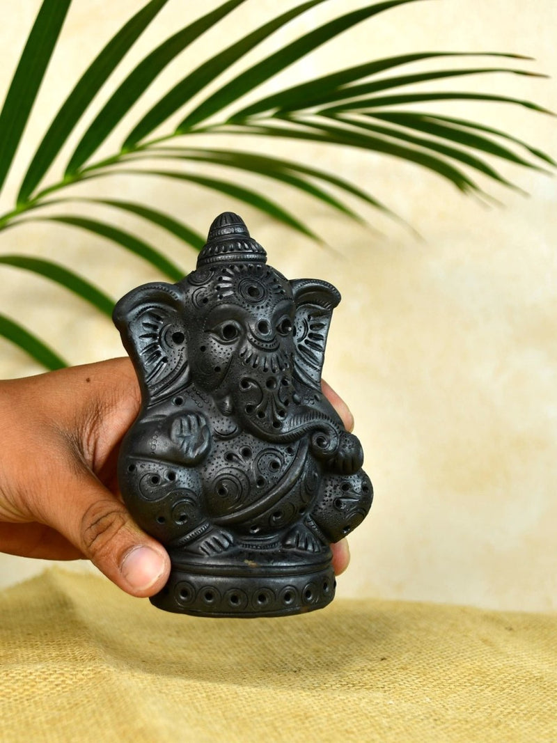 Divine Blessing: Unique Black Terracotta Ganesh Home Decor – view 2