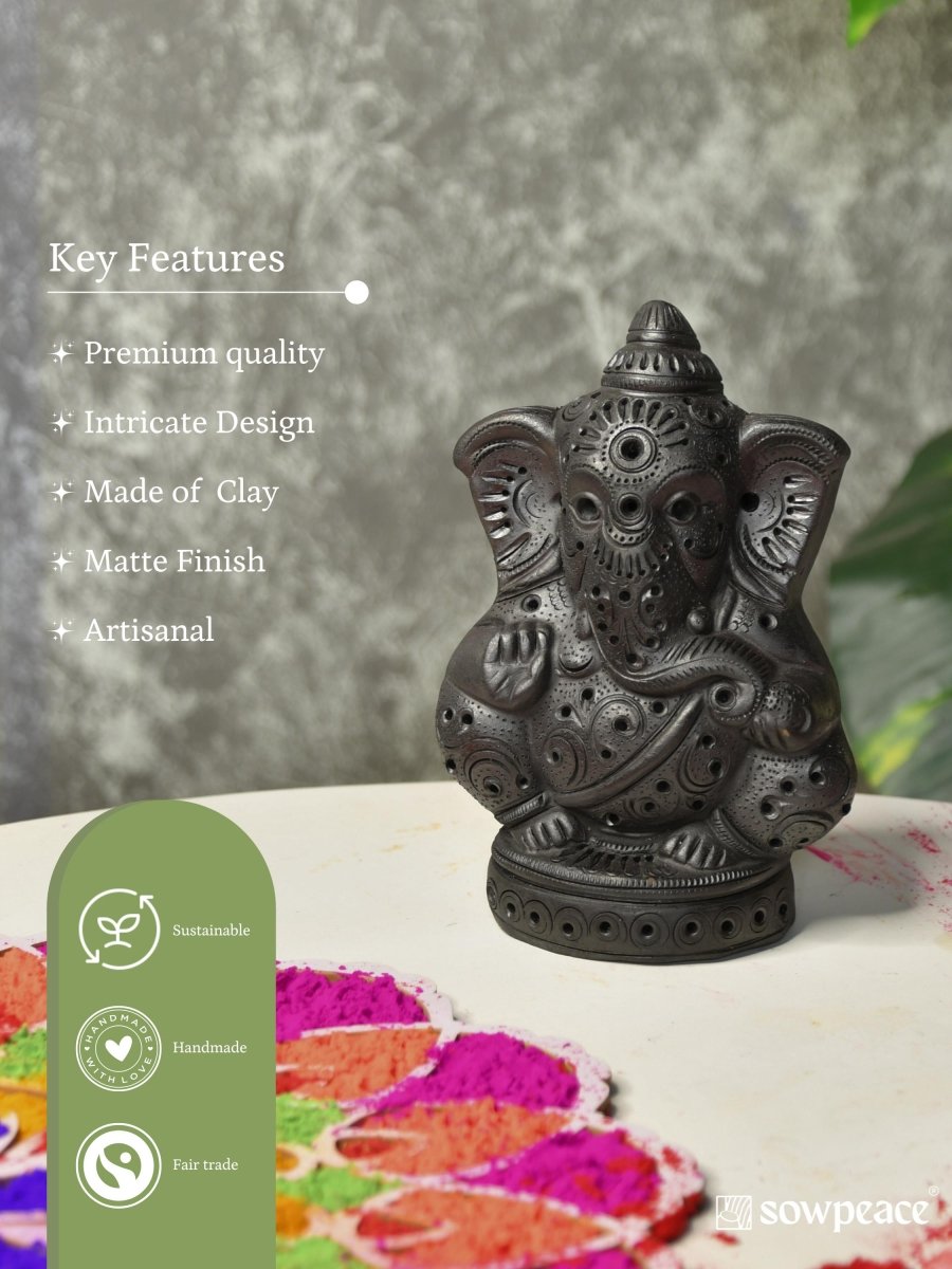 Divine Blessing: Unique Black Terracotta Ganesh Home Decor - decor - Sowpeace - Divine Blessing: Unique Black Terracotta Ganesh Home Decor - Terr - bter - TT - GGB - Sowpeace