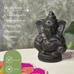 Divine Blessing: Unique Black Terracotta Ganesh Home Decor - decor - Sowpeace - Divine Blessing: Unique Black Terracotta Ganesh Home Decor - Terr - bter - TT - GGB - Sowpeace