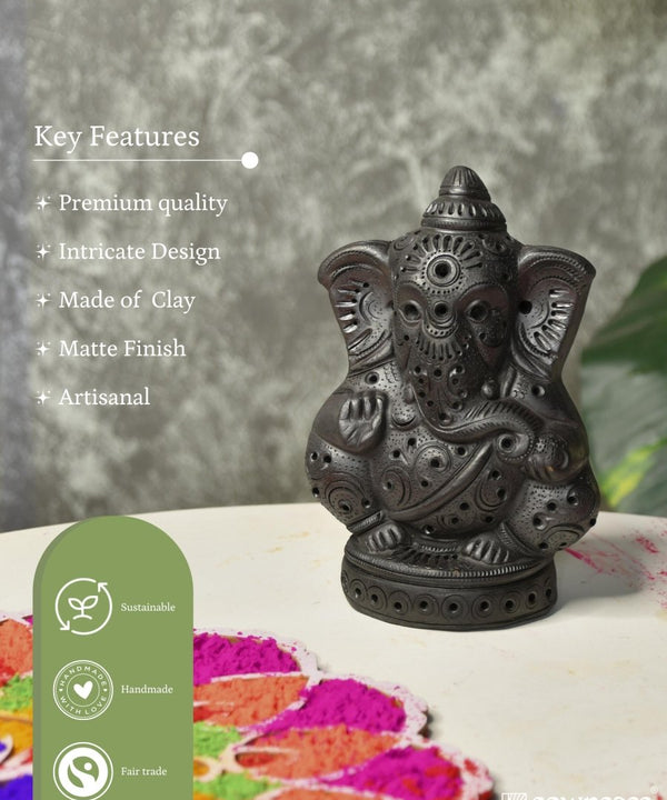 Divine Blessing: Unique Black Terracotta Ganesh Home Decor — image 6