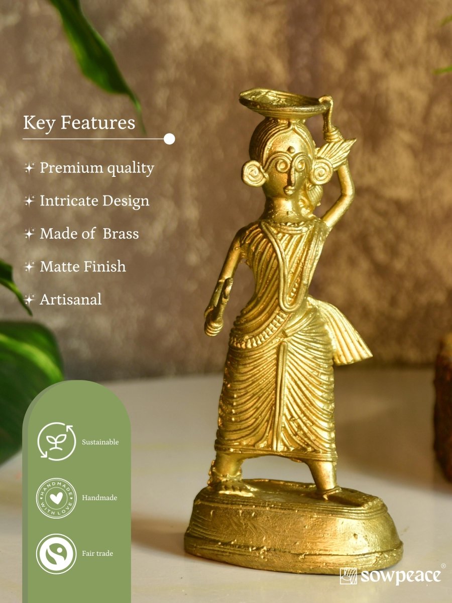 Dokra Farmer Lady: Brass Tabletop Decor Grace