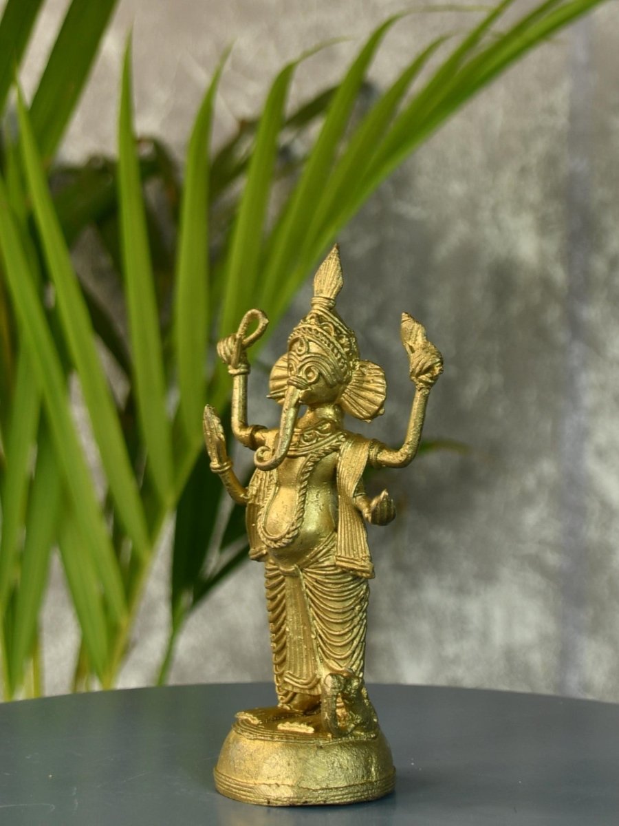 Dokra Ganesh: Brass Tabletop Masterpiece for Unique Home Decor - Sowpeace - Dokra Ganesh: Brass Tabletop Masterpiece for Unique Home Decor - Dok - DGN - BR - TT - Sowpeace