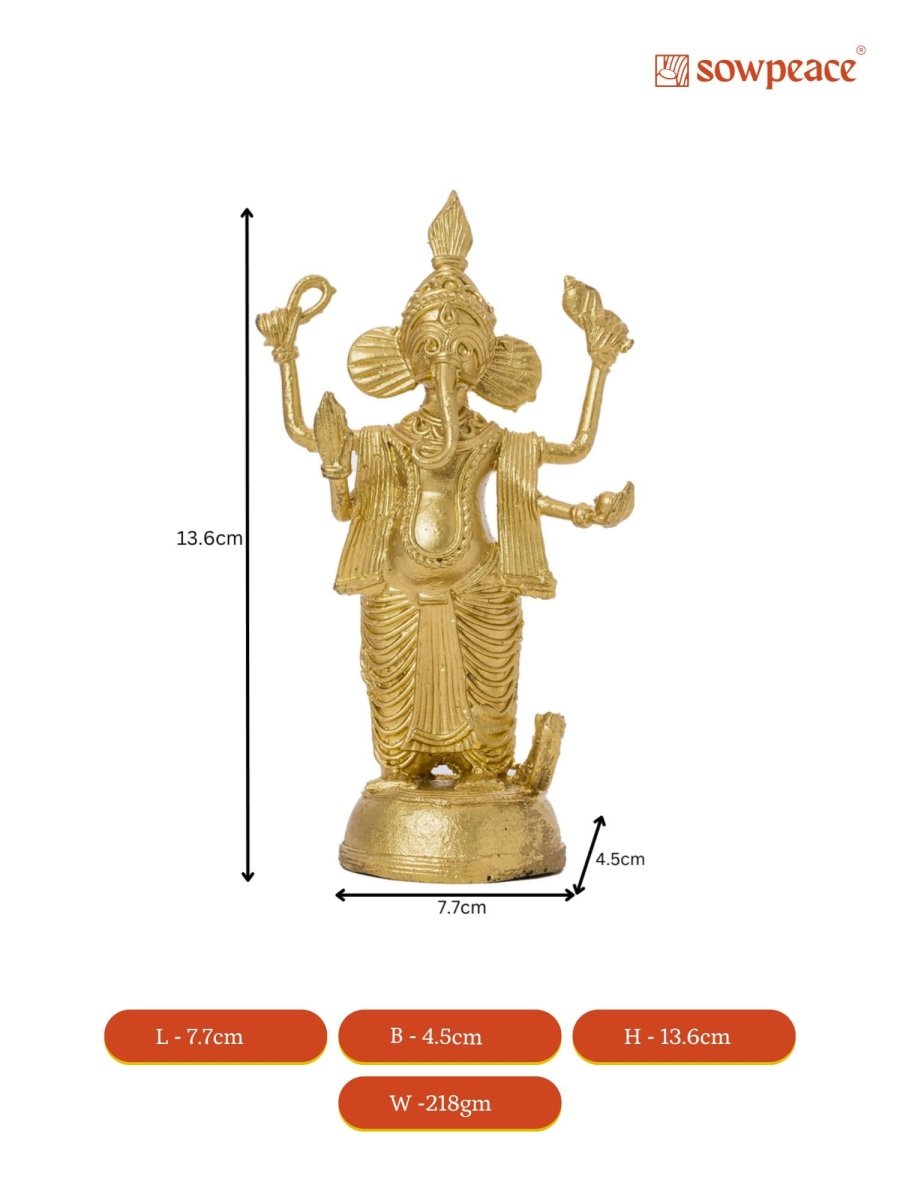 Dokra Ganesh: Brass Tabletop Masterpiece for Unique Home Decor - Sowpeace - Dokra Ganesh: Brass Tabletop Masterpiece for Unique Home Decor - Dok - DGN - BR - TT - Sowpeace