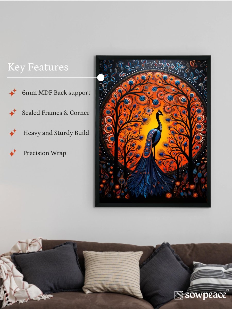 Enchanted Peacock: Sowpeace Handcrafted Wall Art – Premium Indian-Inspired Canvas Print for Stylish Home Decor