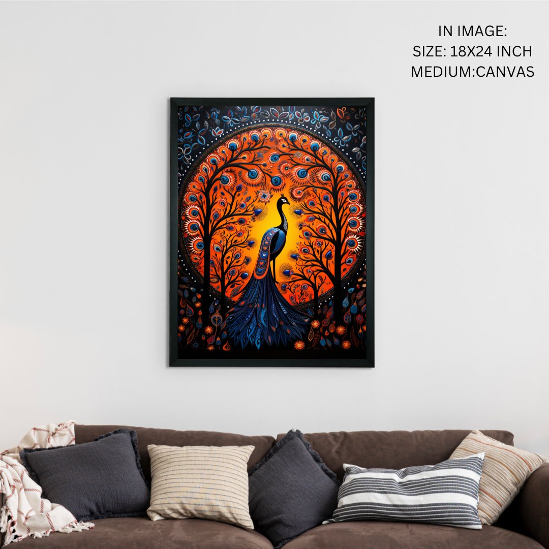 Enchanted Peacock: Sowpeace Handcrafted Wall Art – Premium Indian-Inspired Canvas Print for Stylish Home Decor