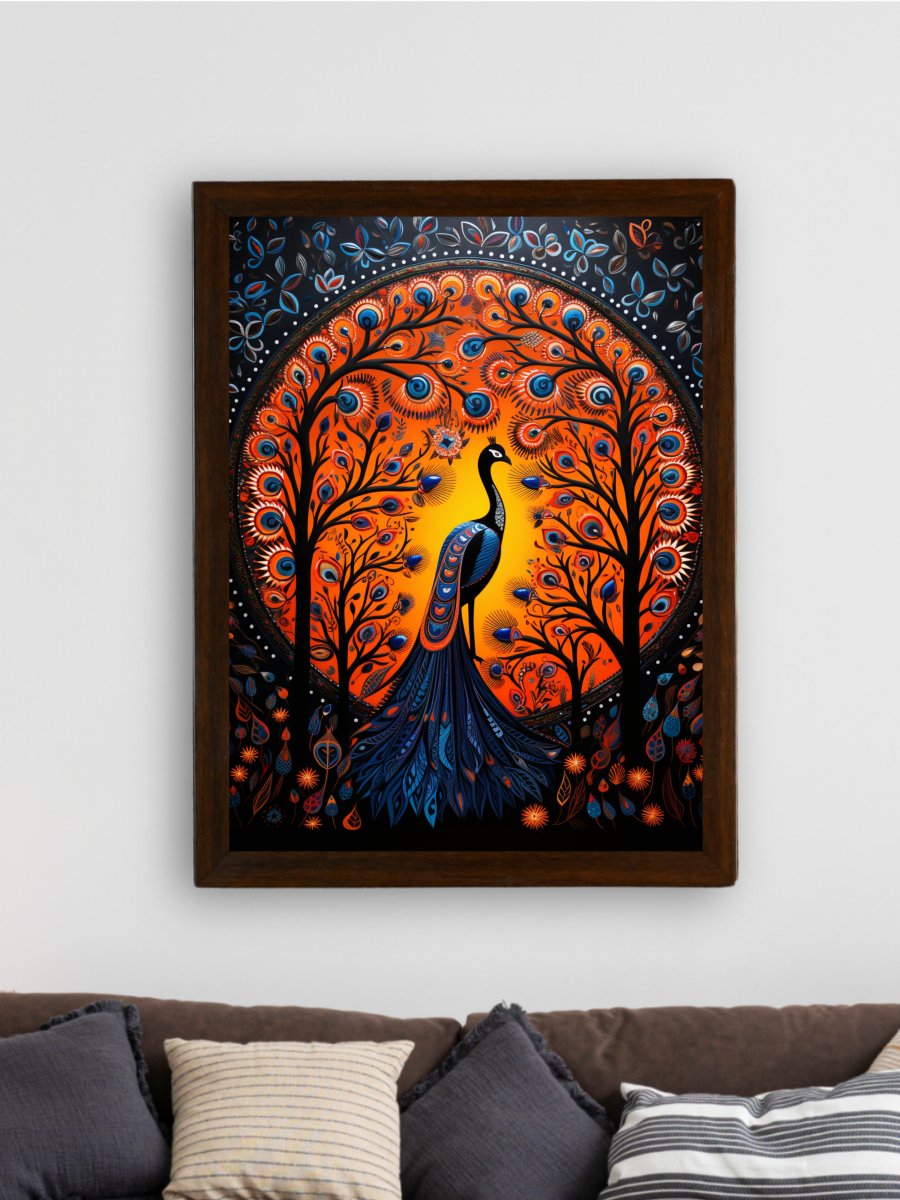 Enchanted Peacock: Sowpeace Handcrafted Wall Art – Premium Indian-Inspired Canvas Print for Stylish Home Decor