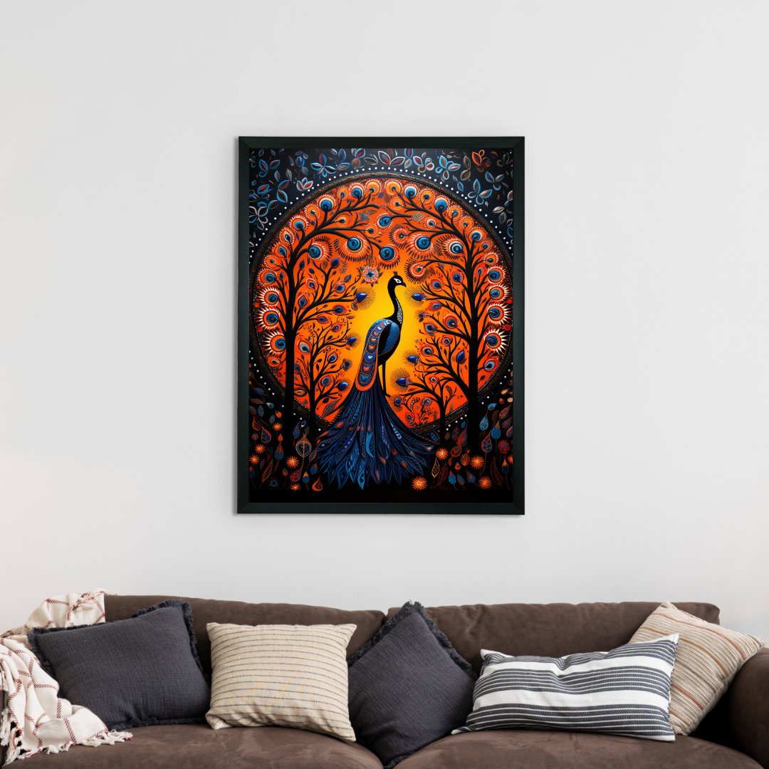 Enchanted Peacock: Sowpeace Handcrafted Wall Art – Premium Indian - Inspired Canvas Print for Stylish Home Decor - Wall painting - Chitran by sowpeace - Enchanted Peacock: Sowpeace Handcrafted Wall Art – Premium Indian - Inspired Canvas Print for Stylish Home Decor - CH - WRT - BDPM - Sowpeace