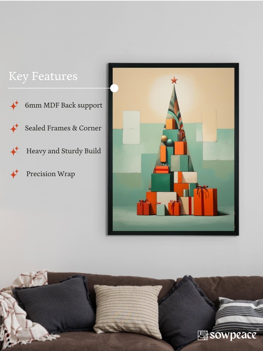 Festive Triangles: Sowpeace's Joyful Handcrafted Wall Art – Premium Indian-Inspired Canvas Prints for Stylish Holiday Decoration