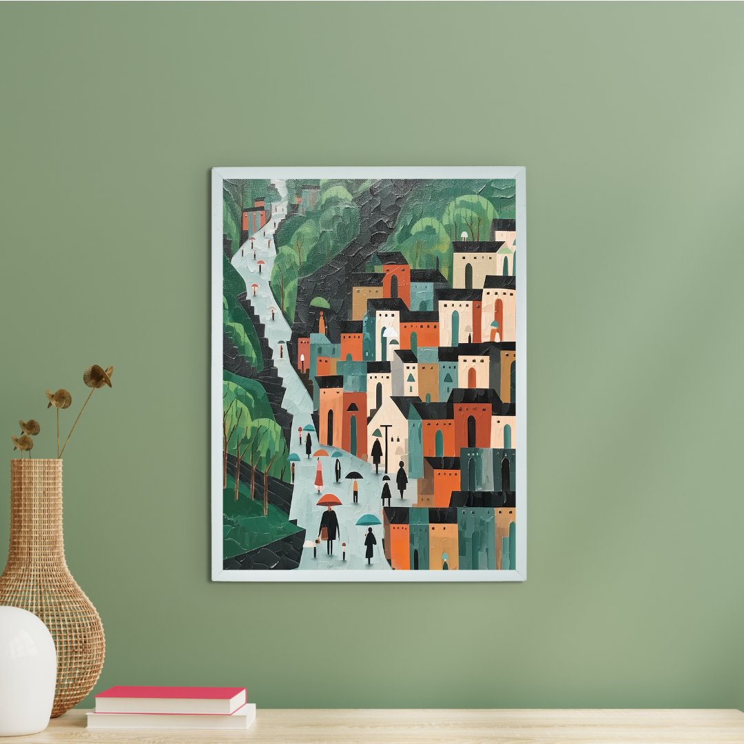 Geometric Buildings: Artisan Canvas Wall Decor Piece -Wall painting-Chitran by sowpeace-Geometric Buildings: Artisan Canvas Wall Decor Piece-CH-WRT-BWLG-Sowpeace