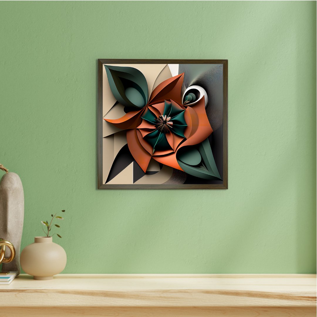 Sowpeace's Handcrafted Geometric Flower Abstract Art – Terracotta, Sea Green & Earth Black, Premium Indian Decor