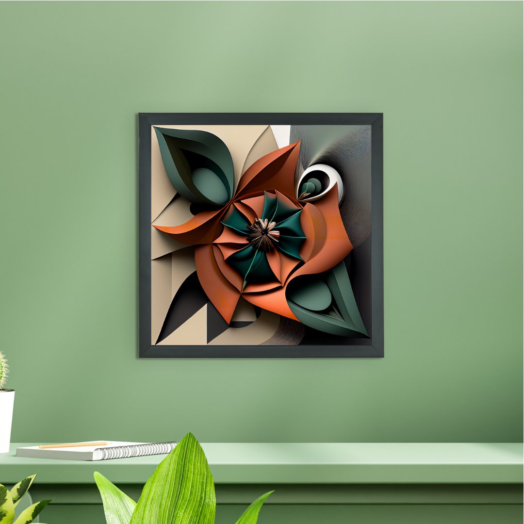 Sowpeace's Handcrafted Geometric Flower Abstract Art – Terracotta, Sea Green & Earth Black, Premium Indian Decor