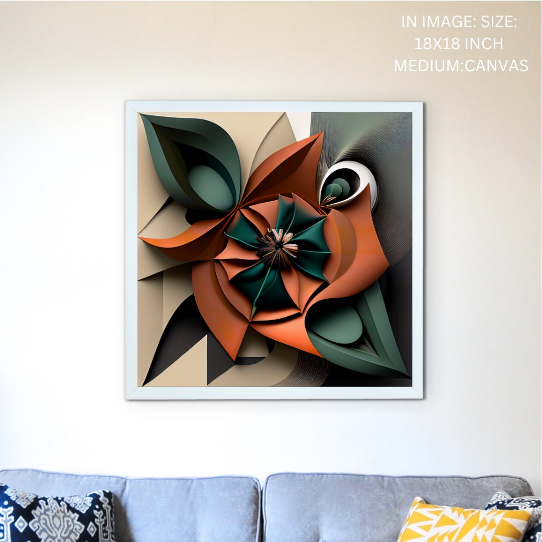 Sowpeace's Handcrafted Geometric Flower Abstract Art – Terracotta, Sea Green & Earth Black, Premium Indian Decor