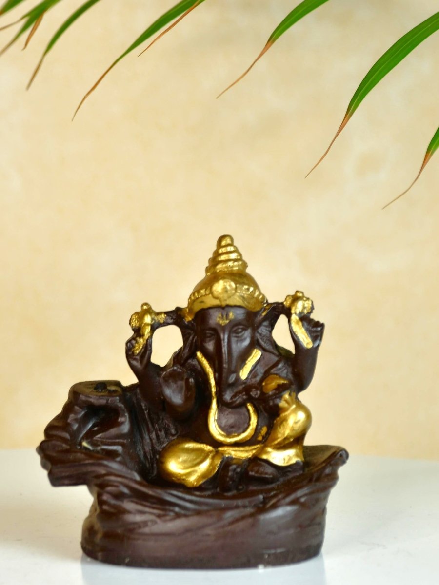 Golden Ganesh Resin Tabletop Decor by Sowpeace - Unique Home Showpiece