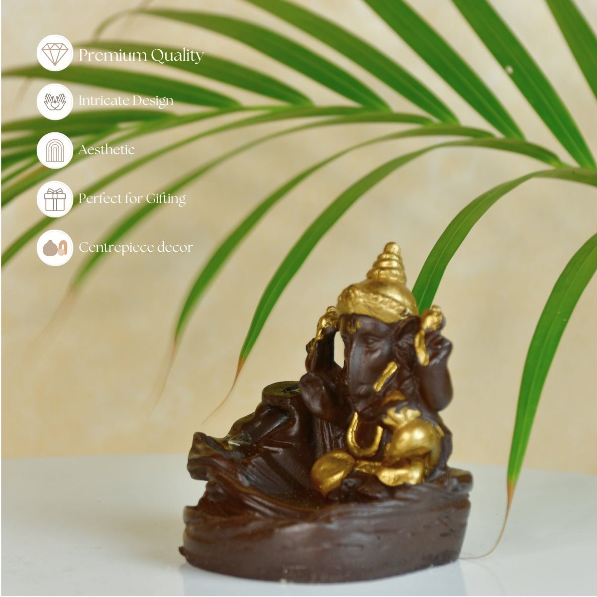 Golden Ganesh Resin Tabletop Decor by Sowpeace - Unique Home Showpiece