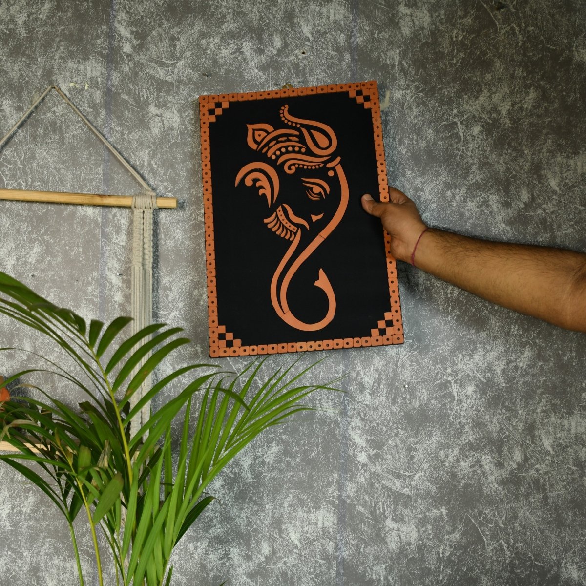 Handcrafted Abstract terracotta Ganesh Wall Art: Unique Home Decor