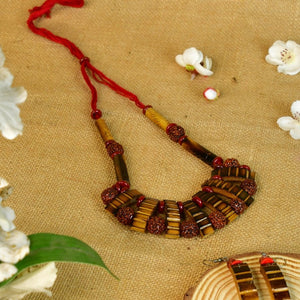 Handcrafted Bamboo & Rudraksha Necklace by Sowpeace - Reviving Indian Art - Necklace - SOWPEACE - Handcrafted Bamboo & Rudraksha Necklace by Sowpeace - Reviving Indian Art - Hanc - Neck - Bamb - HFWB - Sowpeace