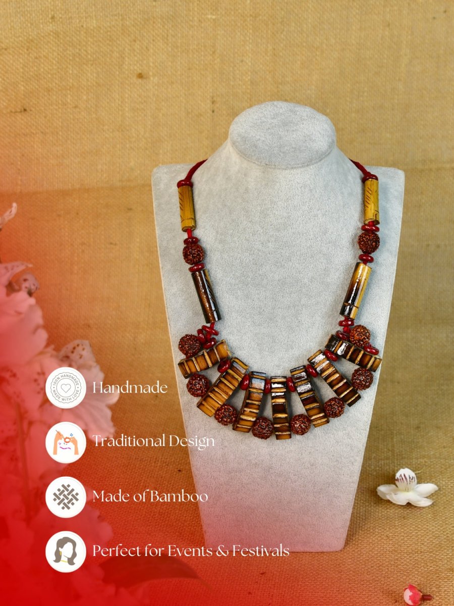 Handcrafted Bamboo & Rudraksha Necklace by Sowpeace - Reviving Indian Art