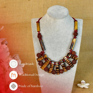 Handcrafted Bamboo & Rudraksha Necklace by Sowpeace - Reviving Indian Art - Necklace - SOWPEACE - Handcrafted Bamboo & Rudraksha Necklace by Sowpeace - Reviving Indian Art - Hanc - Neck - Bamb - HFWB - Sowpeace