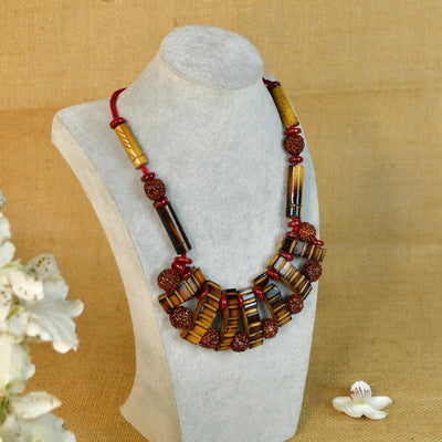 Handcrafted Bamboo & Rudraksha Necklace by Sowpeace - Reviving Indian Art