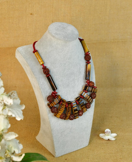 Handcrafted Bamboo & Rudraksha Necklace by Sowpeace - Reviving Indian Art