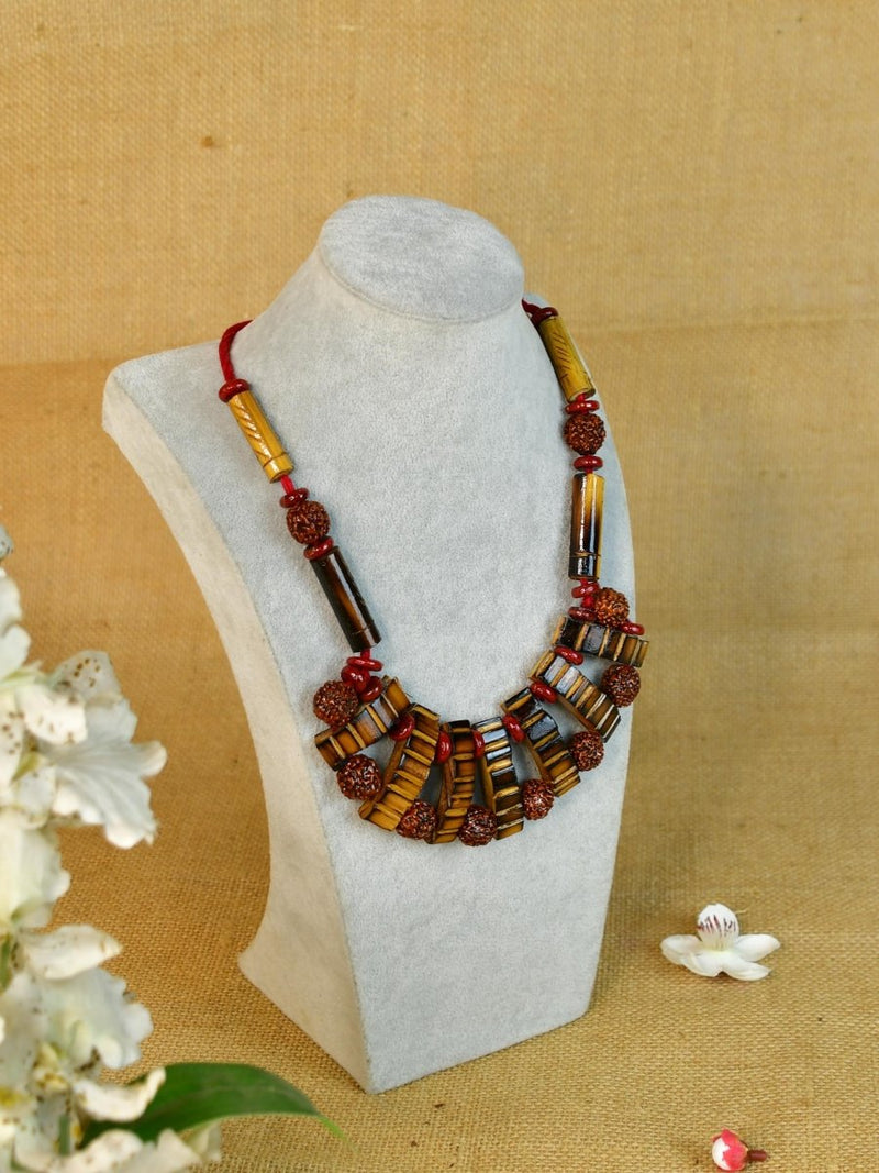 Handcrafted Bamboo & Rudraksha Necklace by Sowpeace - Reviving Indian Art – view 2