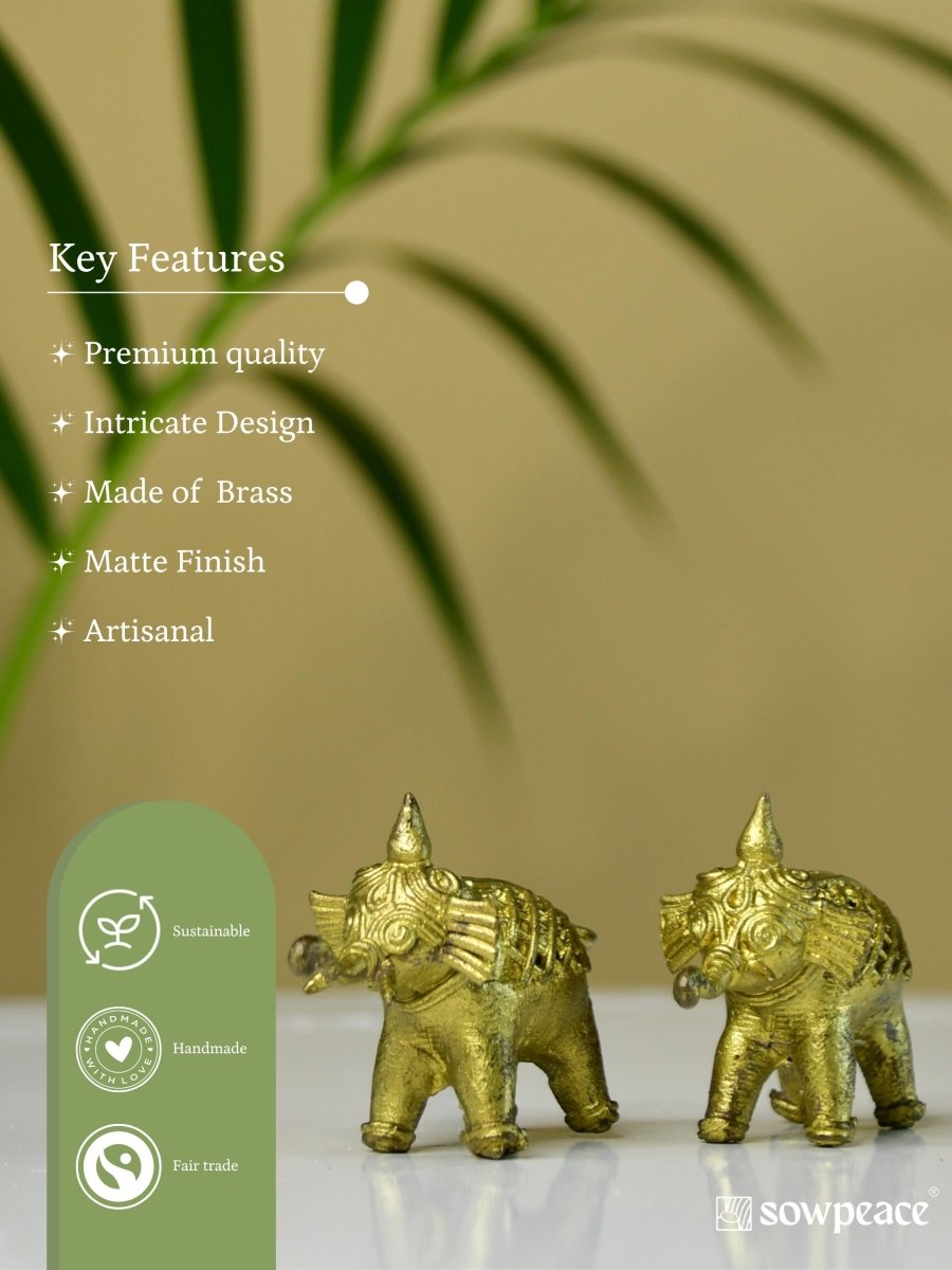 Handcrafted Brass Dhokra Elephant Tabletop Decor: Artisan Elegance for Home. - Sowpeace - Handcrafted Brass Dhokra Elephant Tabletop Decor: Artisan Elegance for Home. - Dok - DEL - BR - TT - Sowpeace