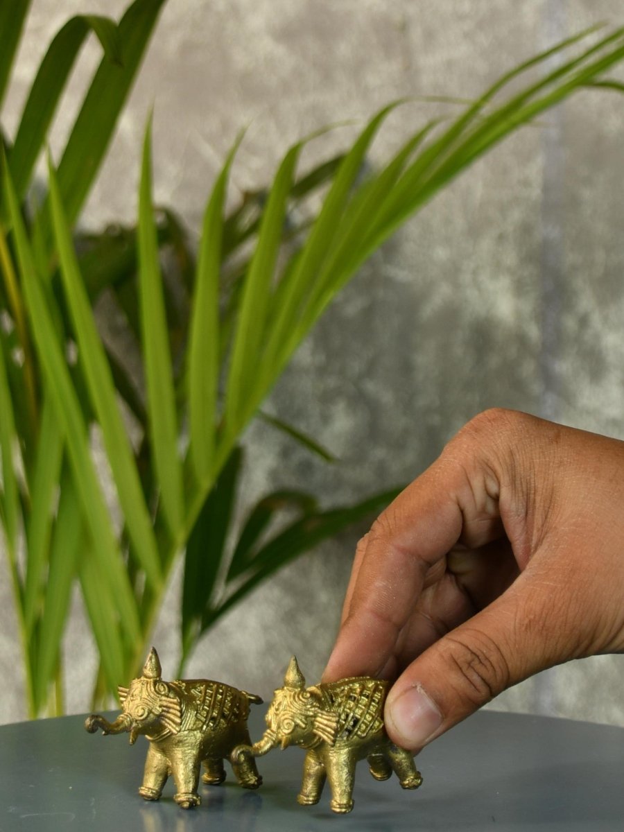 Handcrafted Brass Dhokra Elephant Tabletop Decor: Artisan Elegance for Home. - Sowpeace - Handcrafted Brass Dhokra Elephant Tabletop Decor: Artisan Elegance for Home. - Dok - DEL - BR - TT - Sowpeace