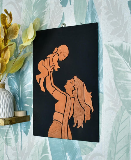 Handcrafted Terracotta Mother-Son Wall Art Masterpiece