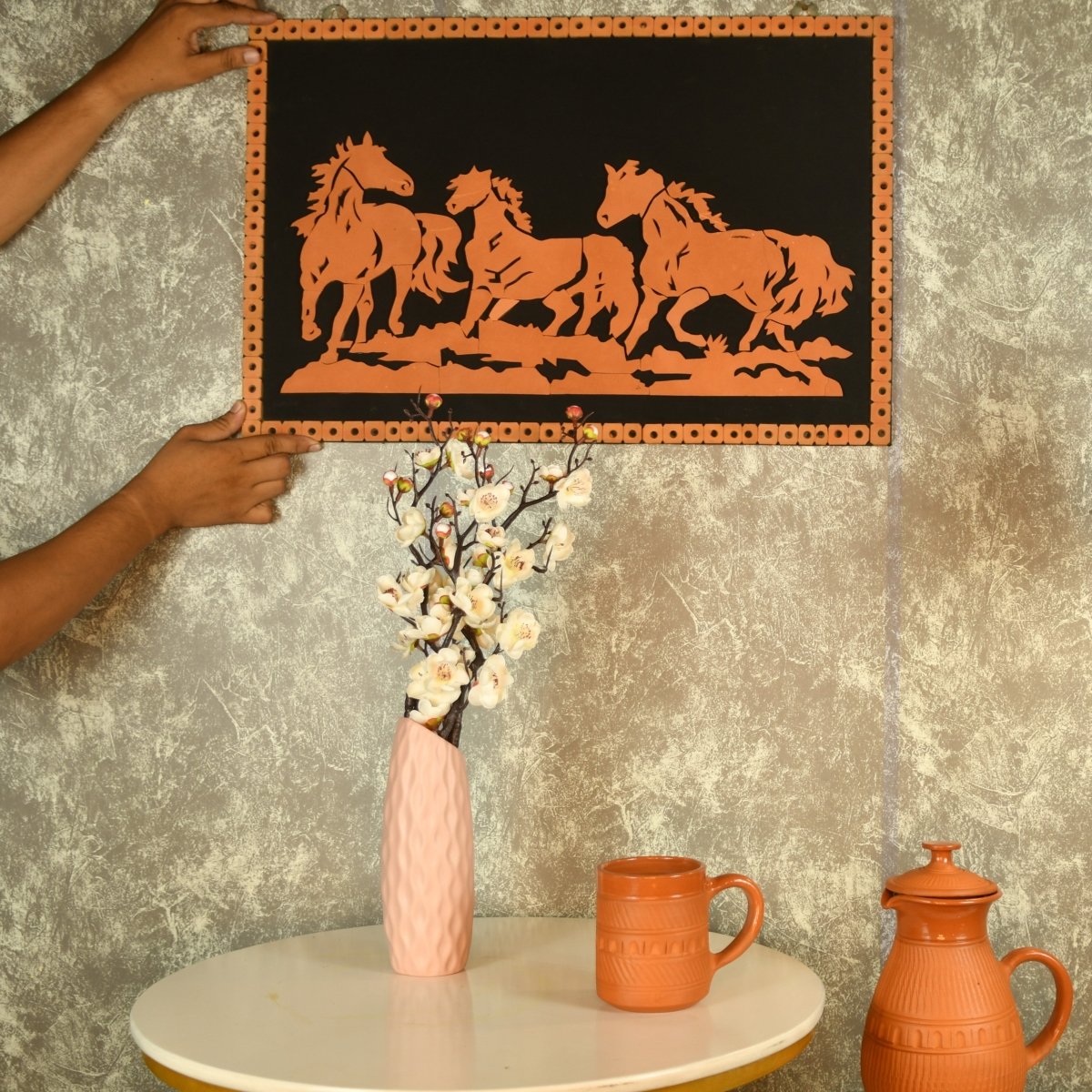 Handcrafted Terracotta Running Horse Wall Art Décor