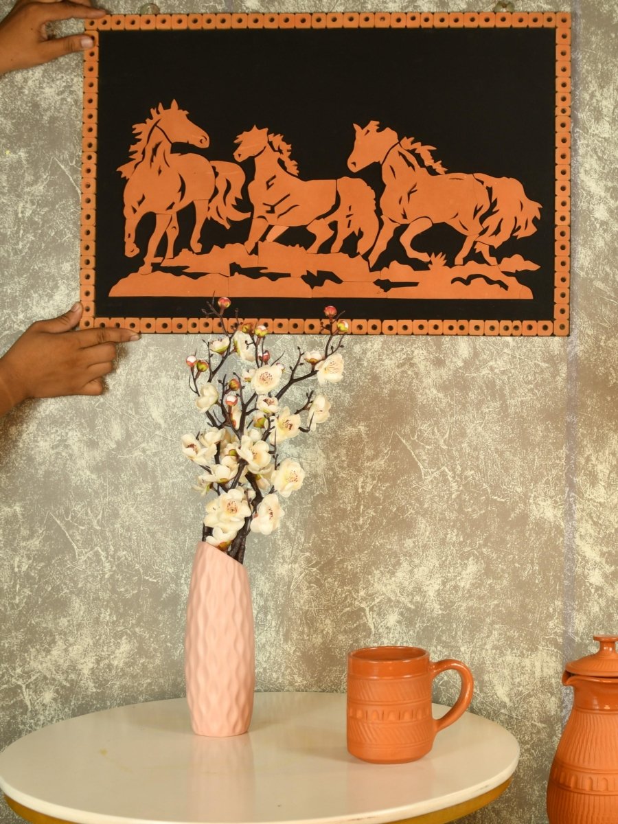 Handcrafted Terracotta Running Horse Wall Art Décor - Sowpeace - Handcrafted Terracotta Running Horse Wall Art Décor - Terr - WART - SANJ - RNHR - Sowpeace