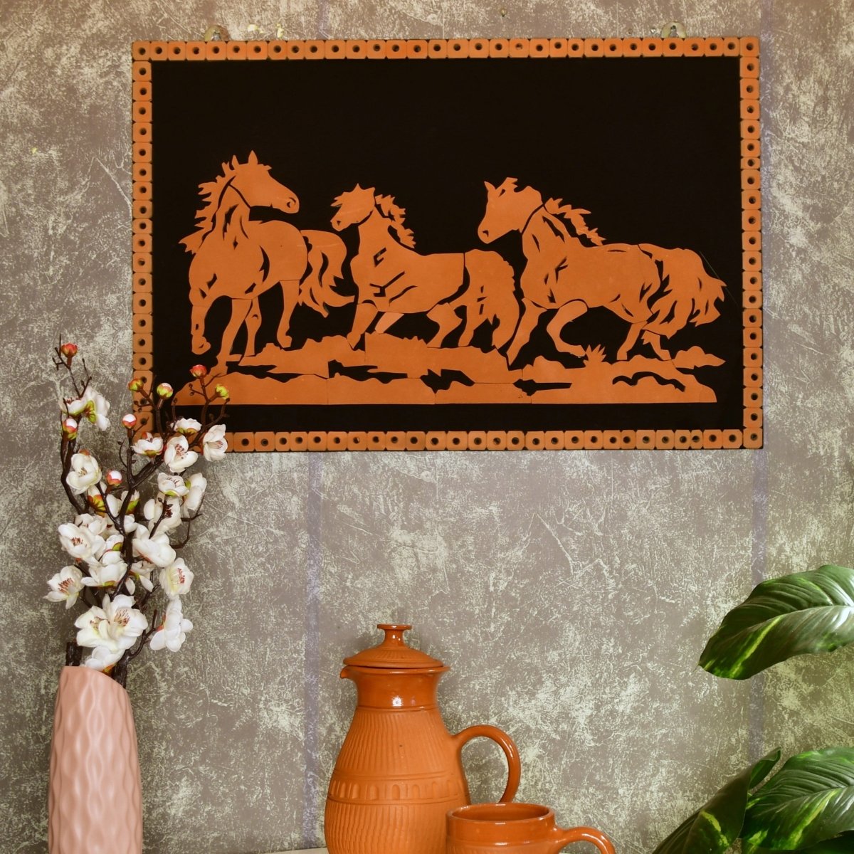 Handcrafted Terracotta Running Horse Wall Art Décor