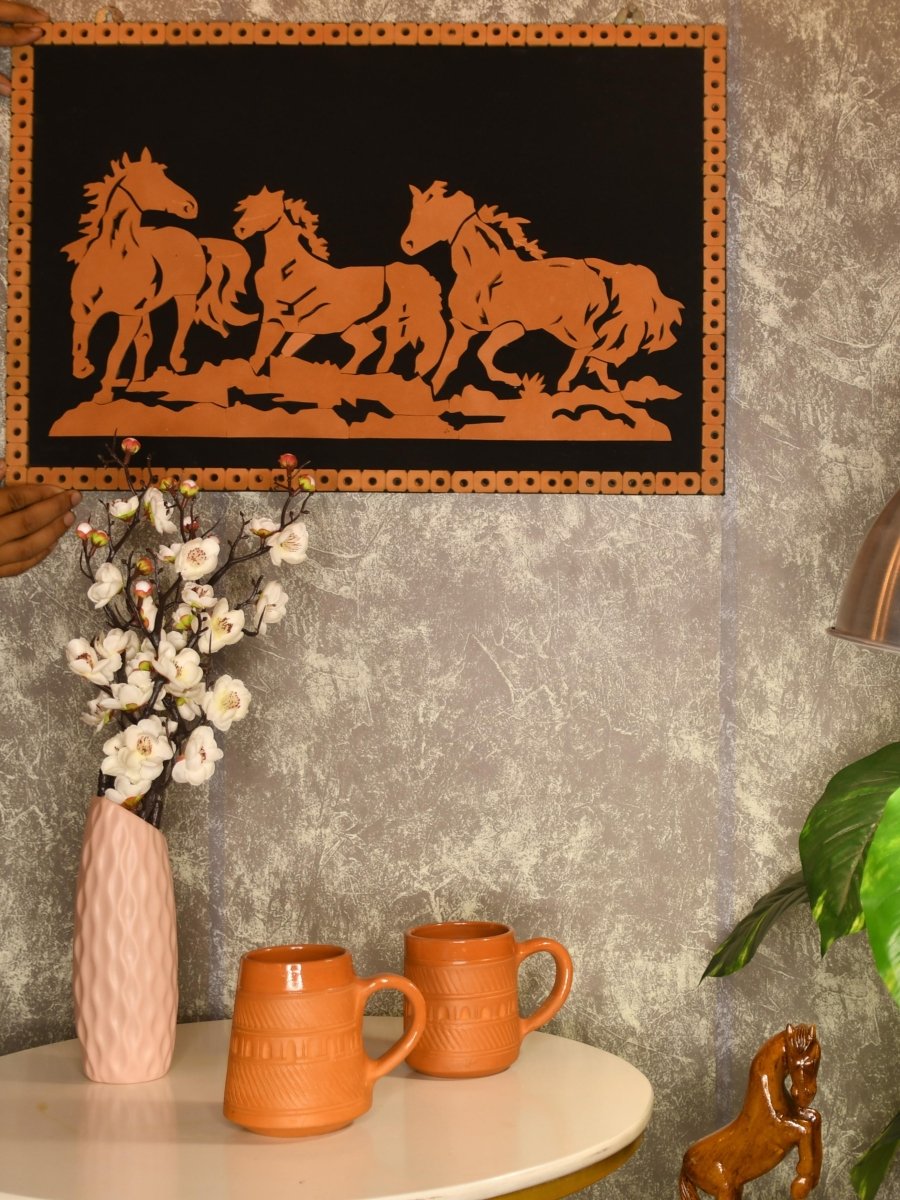 Handcrafted Terracotta Running Horse Wall Art Décor - Sowpeace - Handcrafted Terracotta Running Horse Wall Art Décor - Terr - WART - SANJ - RNHR - Sowpeace