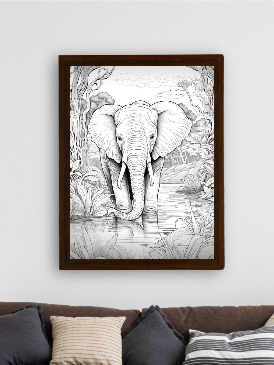 Jungle Symphony: Handcrafted Line Art Elephant Canvas – Premium Indian-Inspired Wall Art for Modern Home Decoration