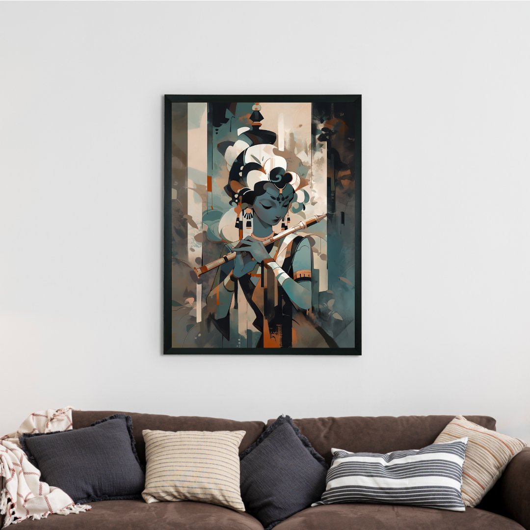 Krishna with Flute Canvas: Premium Wall Decor for Living Room -Wall painting-Chitran by sowpeace-Krishna with Flute Canvas: Premium Wall Decor for Living Room-CH-WRT-KWF-Sowpeace