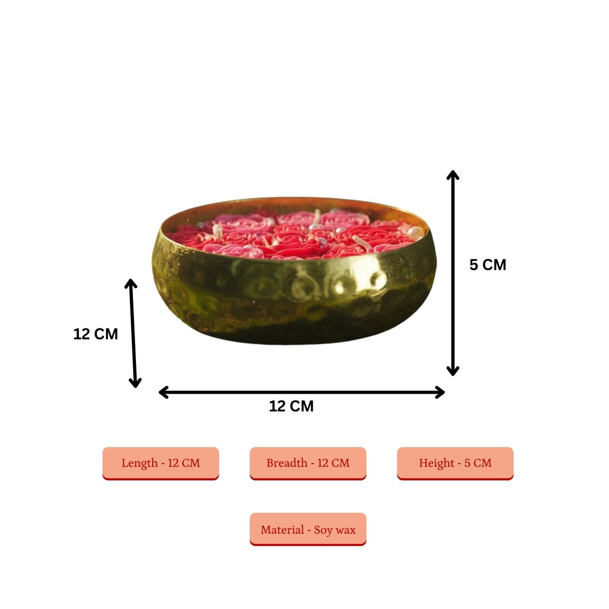 Large Soy Wax Candle in Metal Pot with Small Red Roses – 12 cm Red Décor Gift