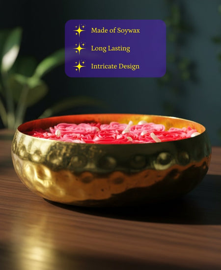 Large Soy Wax Candle in Metal Pot with Small Red Roses – 12 cm Red Décor Gift