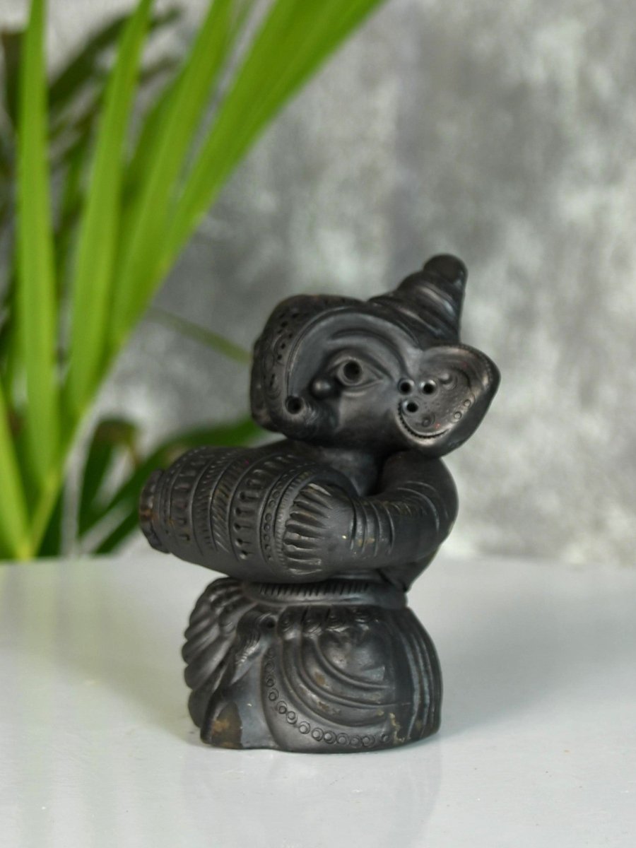 Melodic Mastery: Black Terracotta Ganesh and Tabla Ensemble - decor - Sowpeace - Melodic Mastery: Black Terracotta Ganesh and Tabla Ensemble - Terr - bter - TT - GTP - Sowpeace