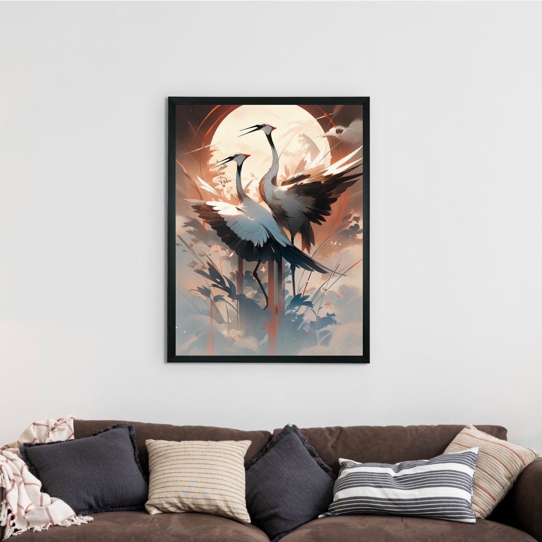 Moonlit Sarus Canvas: Artisan Wall Decor Masterpiece for Home -Wall painting-Chitran by sowpeace-Moonlit Sarus Canvas: Artisan Wall Decor Masterpiece for Home-CH-WRT-SAOM-Sowpeace