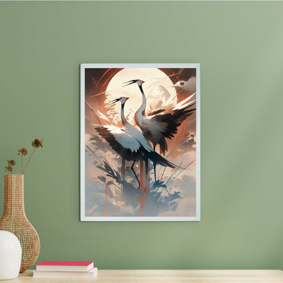 Sowpeace's Handcrafted Sarus Crane Abstract Sky Wall Art – Premium Set of 2, Indian-Inspired Canvas Prints for Modern Home Decor