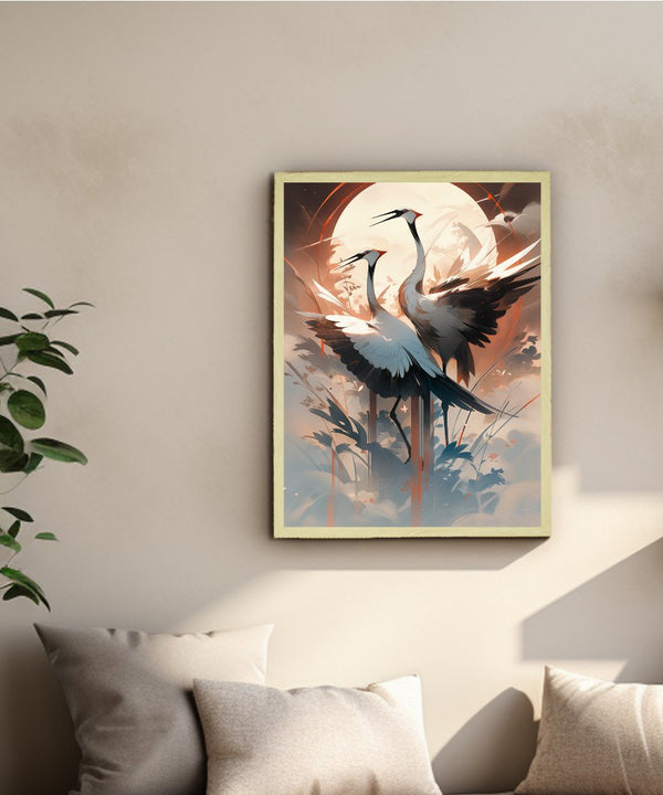 Sowpeace's Handcrafted Sarus Crane Abstract Sky Wall Art – Premium Set of 2, Indian-Inspired Canvas Prints for Modern Home Decor — image 4