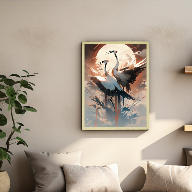 Sowpeace's Handcrafted Sarus Crane Abstract Sky Wall Art – Premium Set of 2, Indian-Inspired Canvas Prints for Modern Home Decor – view 4