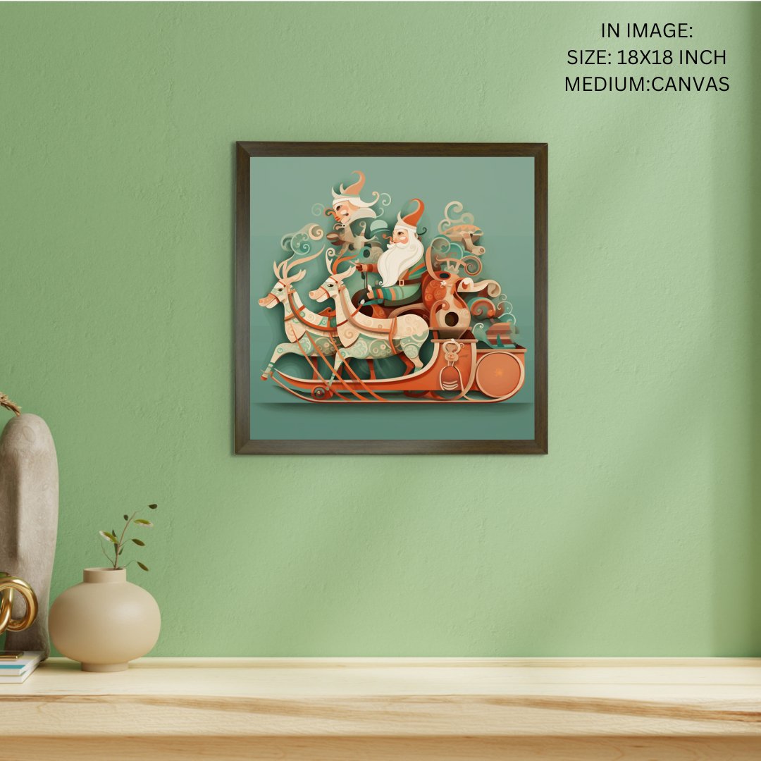 Sowpeace: Santa & Reindeer – Premium Wall Art Wonderland – Handcrafted Indian-Inspired Prints for Stylish Holiday Decor