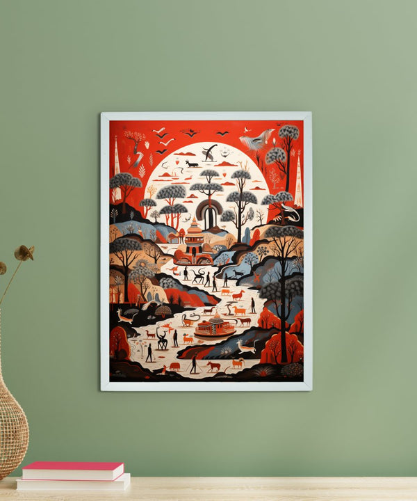 Sowpeace Serenity: Handcrafted Sunlit Birdsong Symphony – Premium Indian-Inspired Canvas Print for Elegant Home Decoration — main view