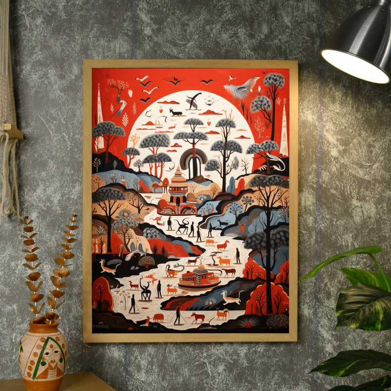 Sowpeace Serenity: Handcrafted Sunlit Birdsong Symphony – Premium Indian-Inspired Canvas Print for Elegant Home Decoration – view 4