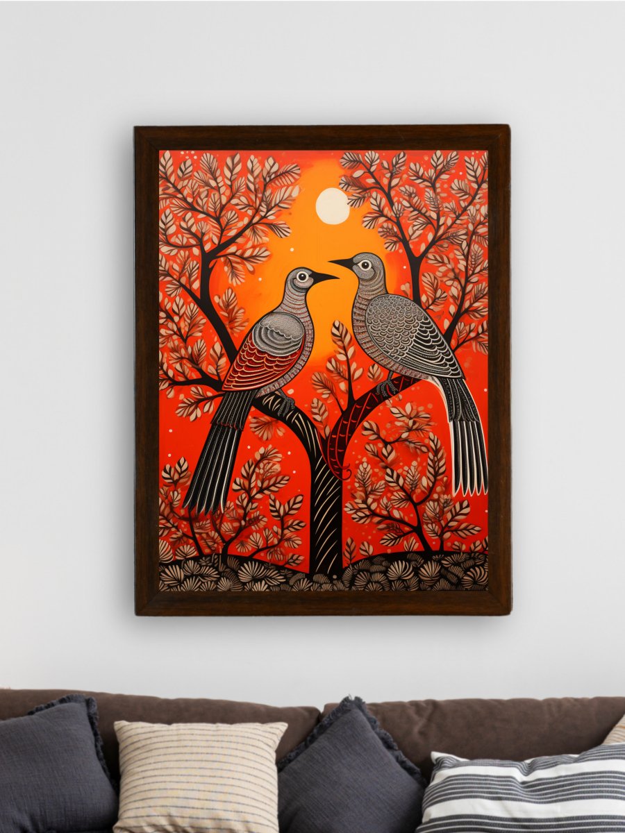 Pigeon Flight, Sunset Symphony: Sowpeace Handcrafted Canvas – Premium Indian-Inspired Art for Stylish Home Interiors