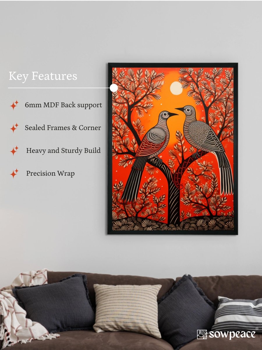 Pigeon Flight, Sunset Symphony: Sowpeace Handcrafted Canvas – Premium Indian-Inspired Art for Stylish Home Interiors