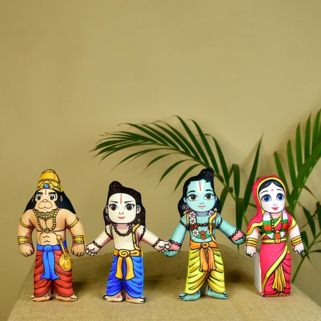 Ram Darbar Soft Toys Set of 4 | Lord Ram, Sita, Lakshman & Hanuman Plush Dolls | Hindu Religious Gift & Home Décor - Sowpeace - 