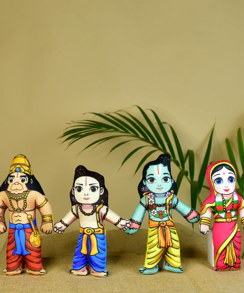 Ram Darbar Soft Toys Set of 4 | Lord Ram, Sita, Lakshman & Hanuman Plush Dolls | Hindu Religious Gift & Home Décor